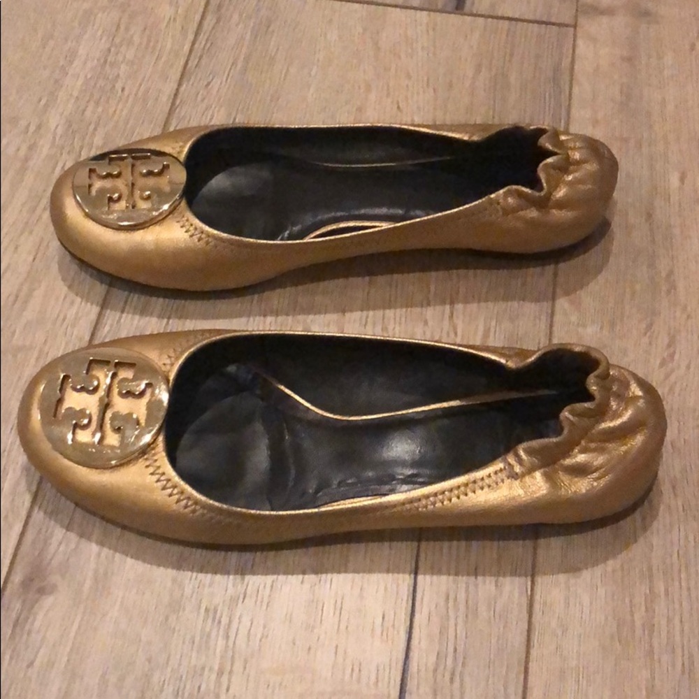Gold Tory Burch Reva Flats